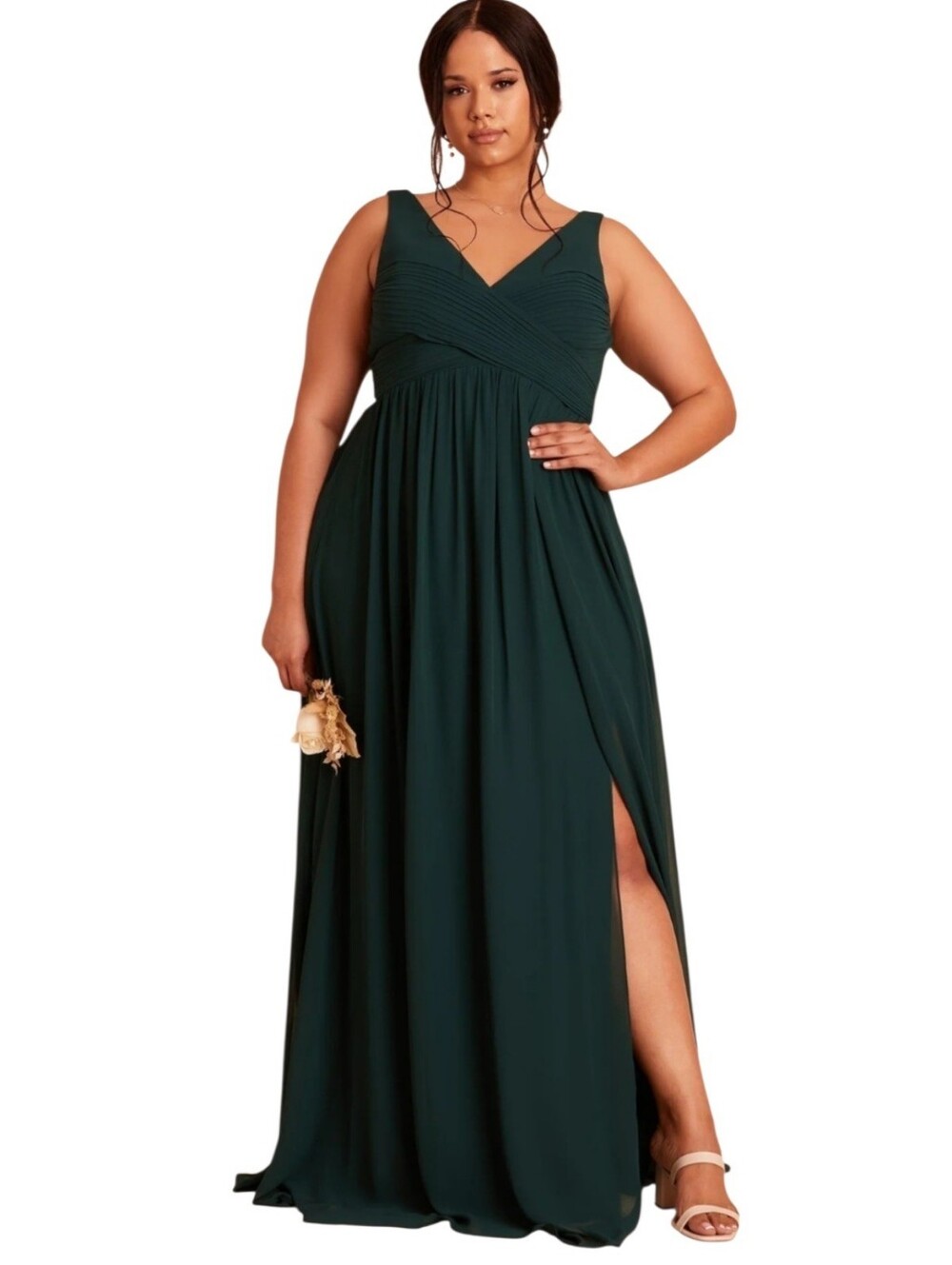 Birdy Grey Laurie Deep Green Chiffon Pleated Long Gown Size 1X